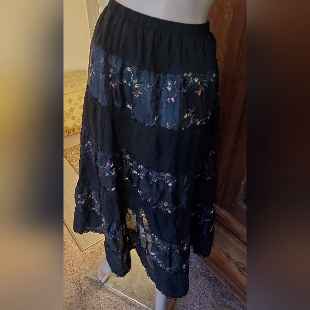 Black Floral Boho Hippie Goth Skirt